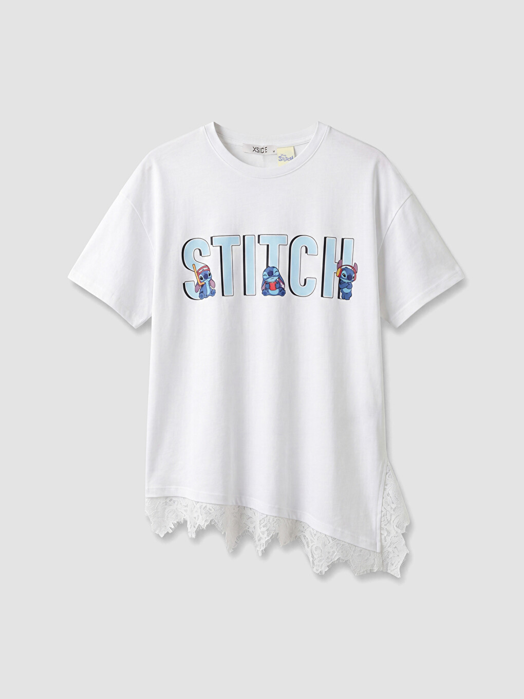 Beyaz Stitch %100 Pamuklu Baskılı Kadın Tişört-3