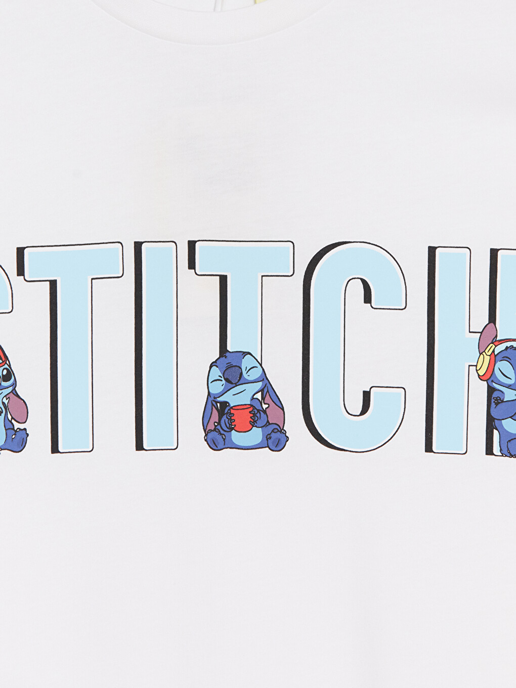 Beyaz Stitch %100 Pamuklu Baskılı Kadın Tişört-5