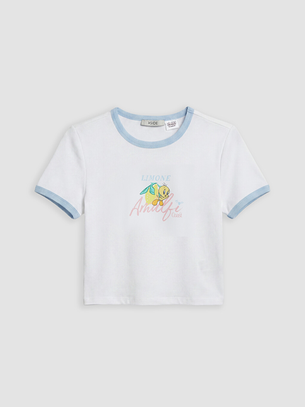 Beyaz Bisiklet Yaka Tweety Baskılı Kadın Tişört