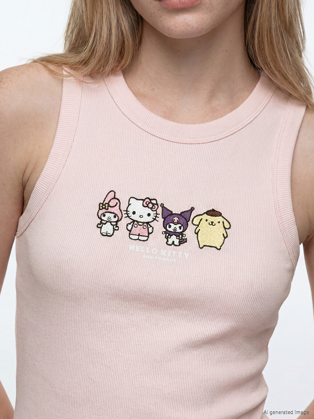 Crew Neck Hello Kitty Printed Women's Tank Top-2
