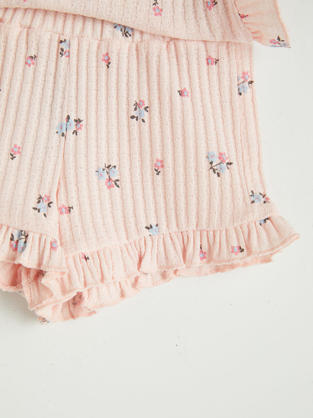 Pembe Çiçekli Kız Bebek Şortlu Takım-5