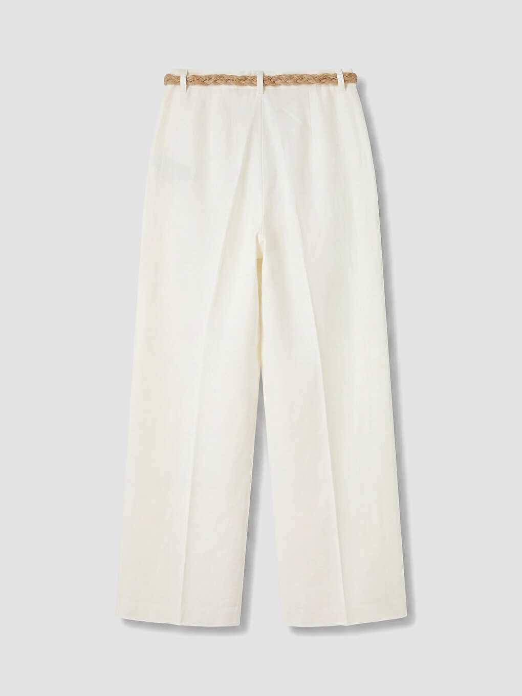 Beyaz Loose Fit Kemerli Kadın Pantolon-3