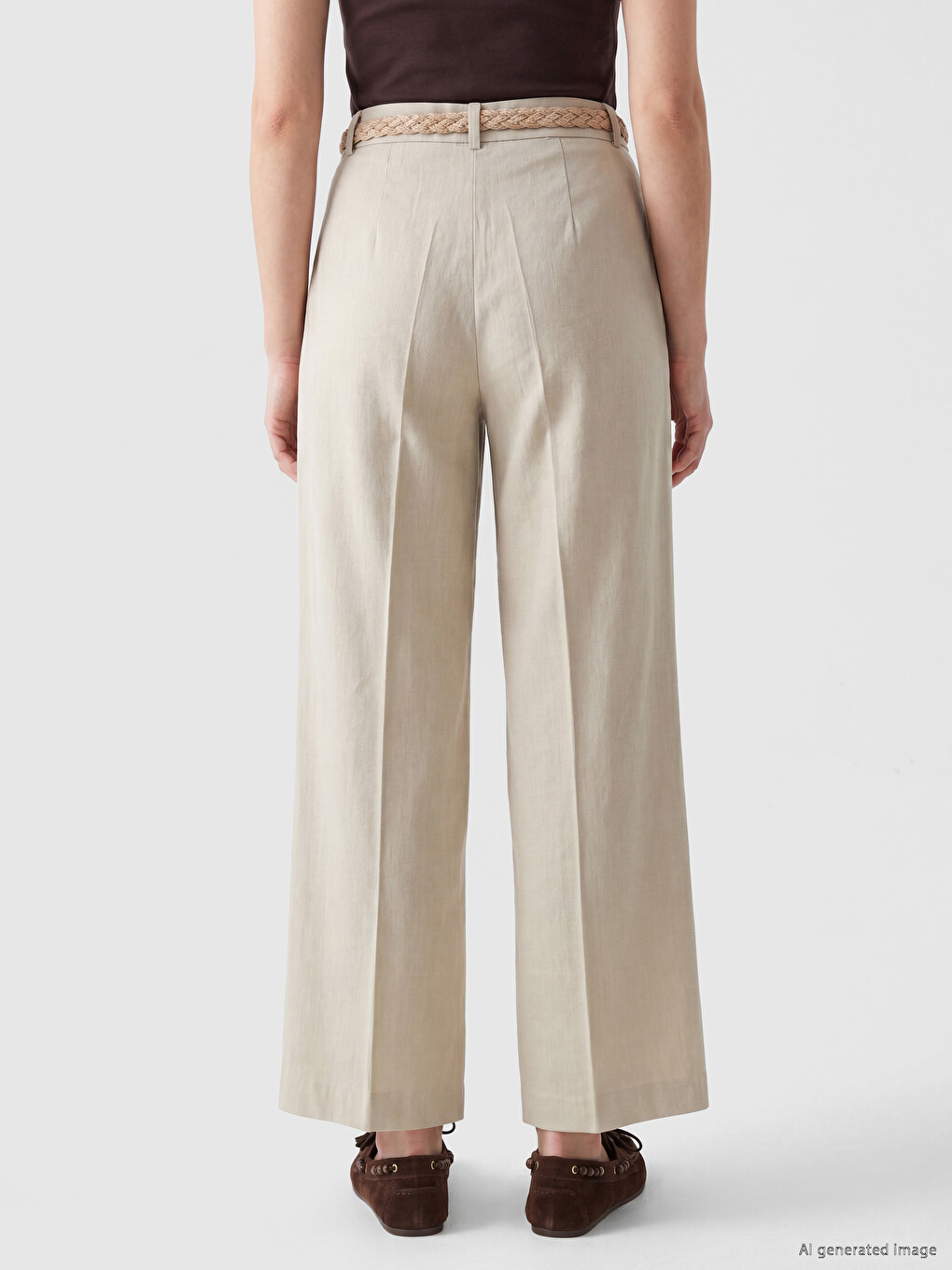 Belted Waist Loose Fit Women's Trousers-3