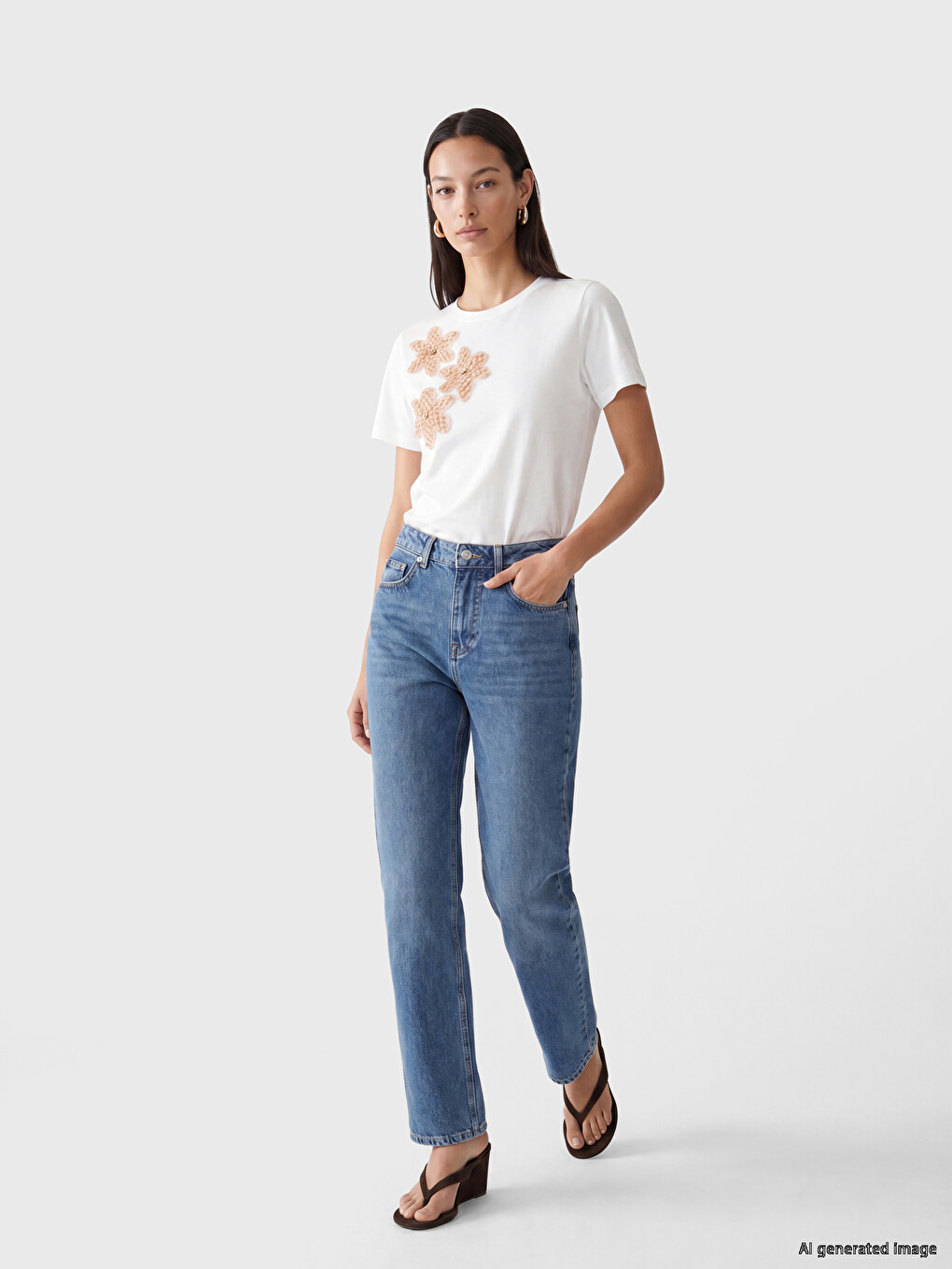 Crew Neck Embellished Women's T-shirt-1