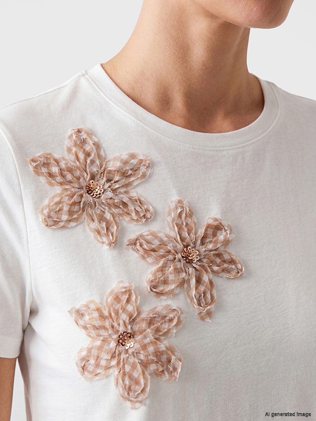 Crew Neck Embellished Women's T-shirt-2