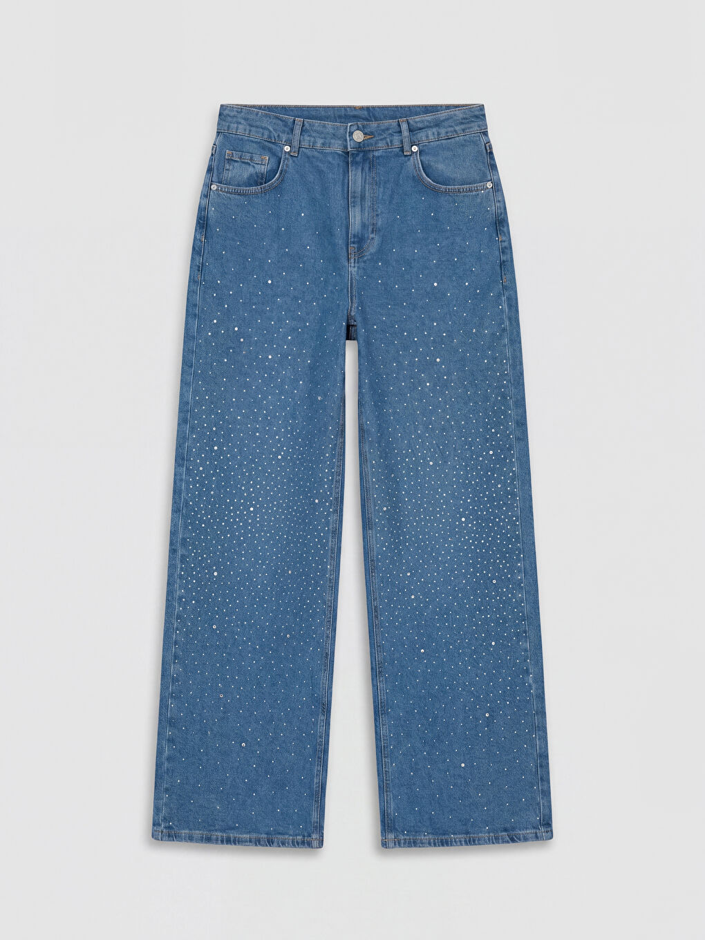 İndigo Wideleg Taşlı Kadın Jean Pantolon