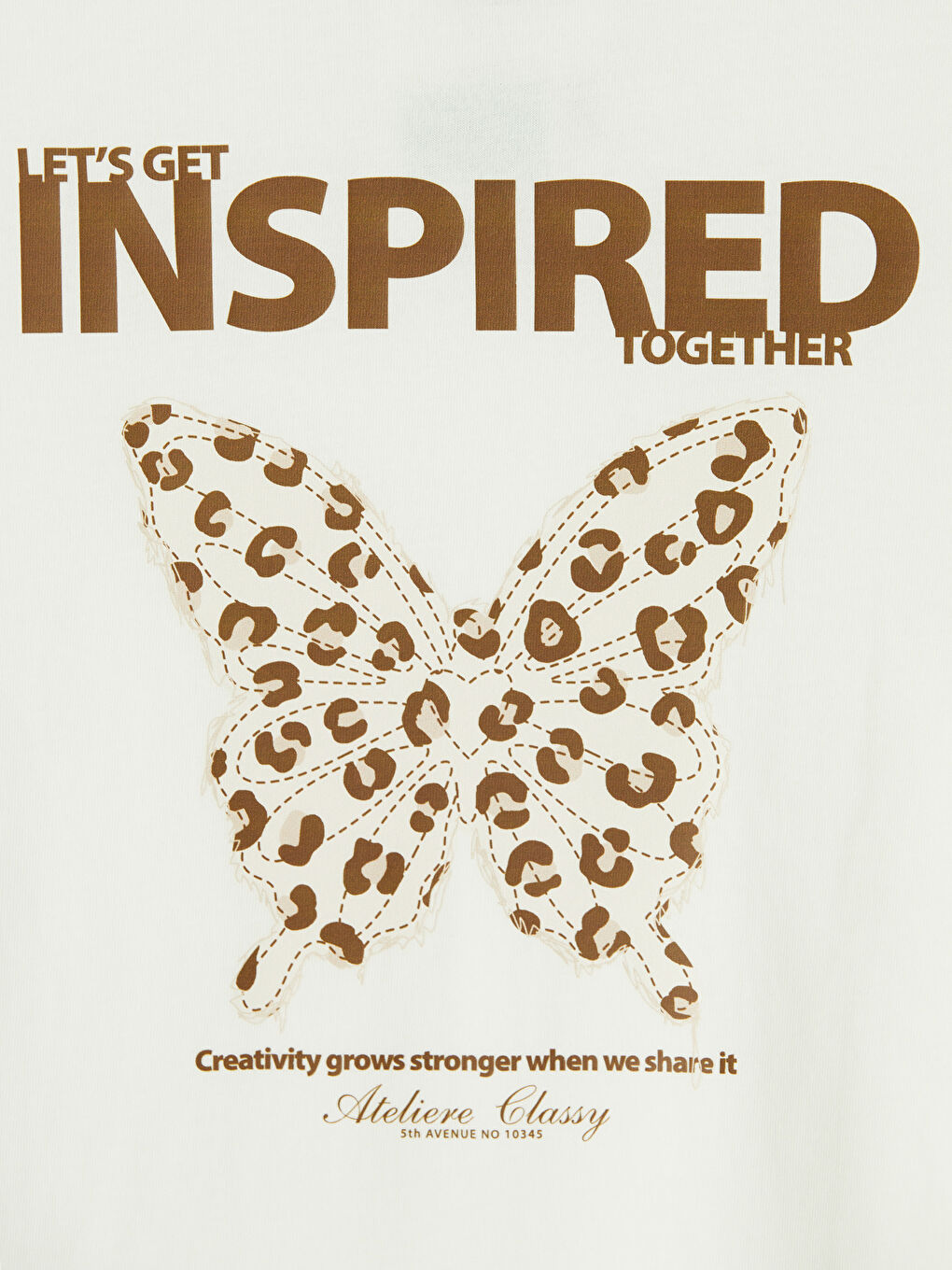 Ekru Kelebek Baskılı Kız Çocuk Tişört-2