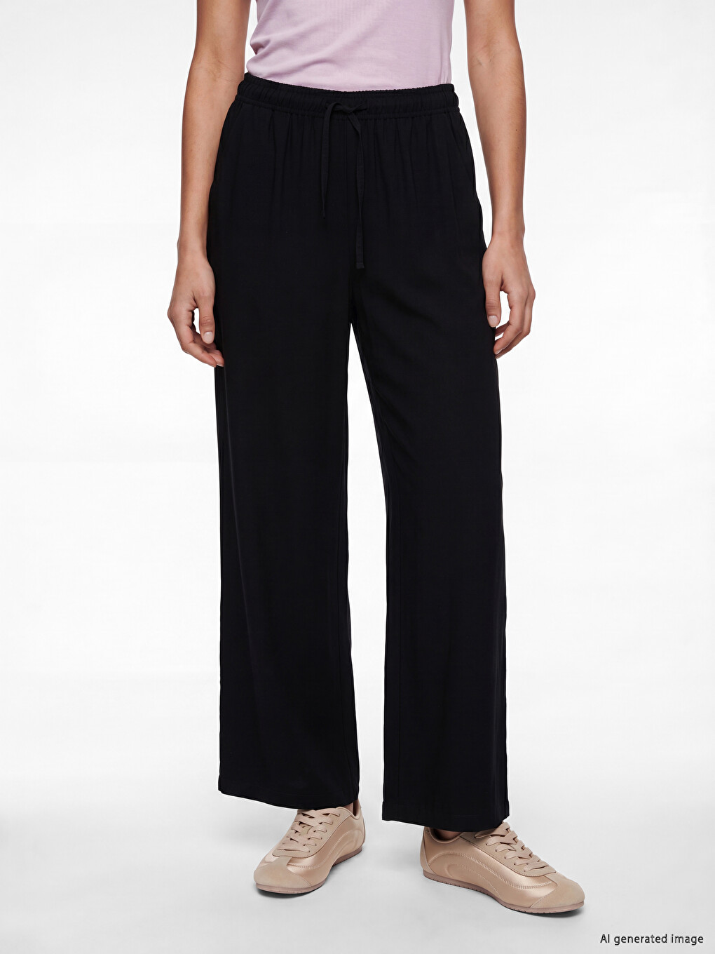 Elastic Waist Textured Women's Trousers-1
