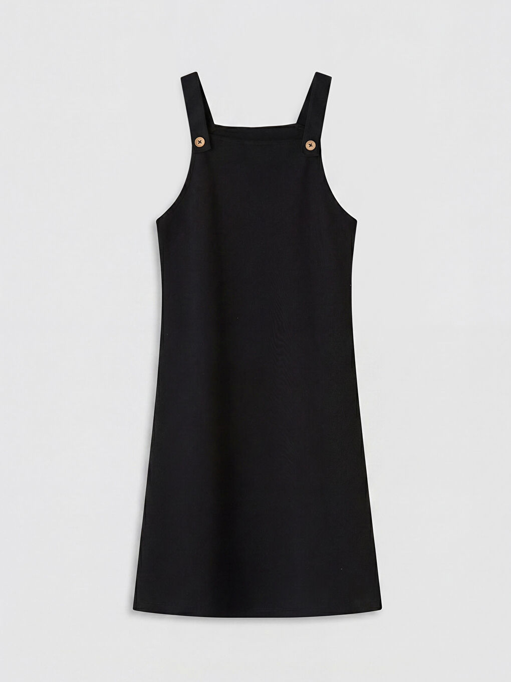 Siyah Kare Yaka Düğme Detaylı Kız Çocuk Jile Elbise