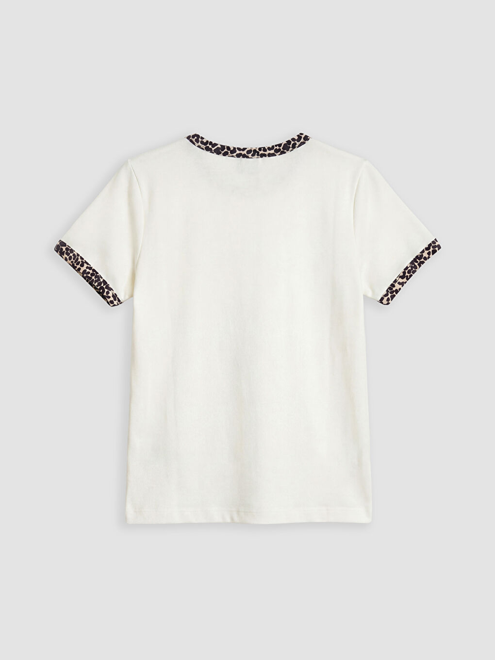 Ekru Bisiklet Yaka Desenli Fiyonklu Kız Çocuk Tişört-1
