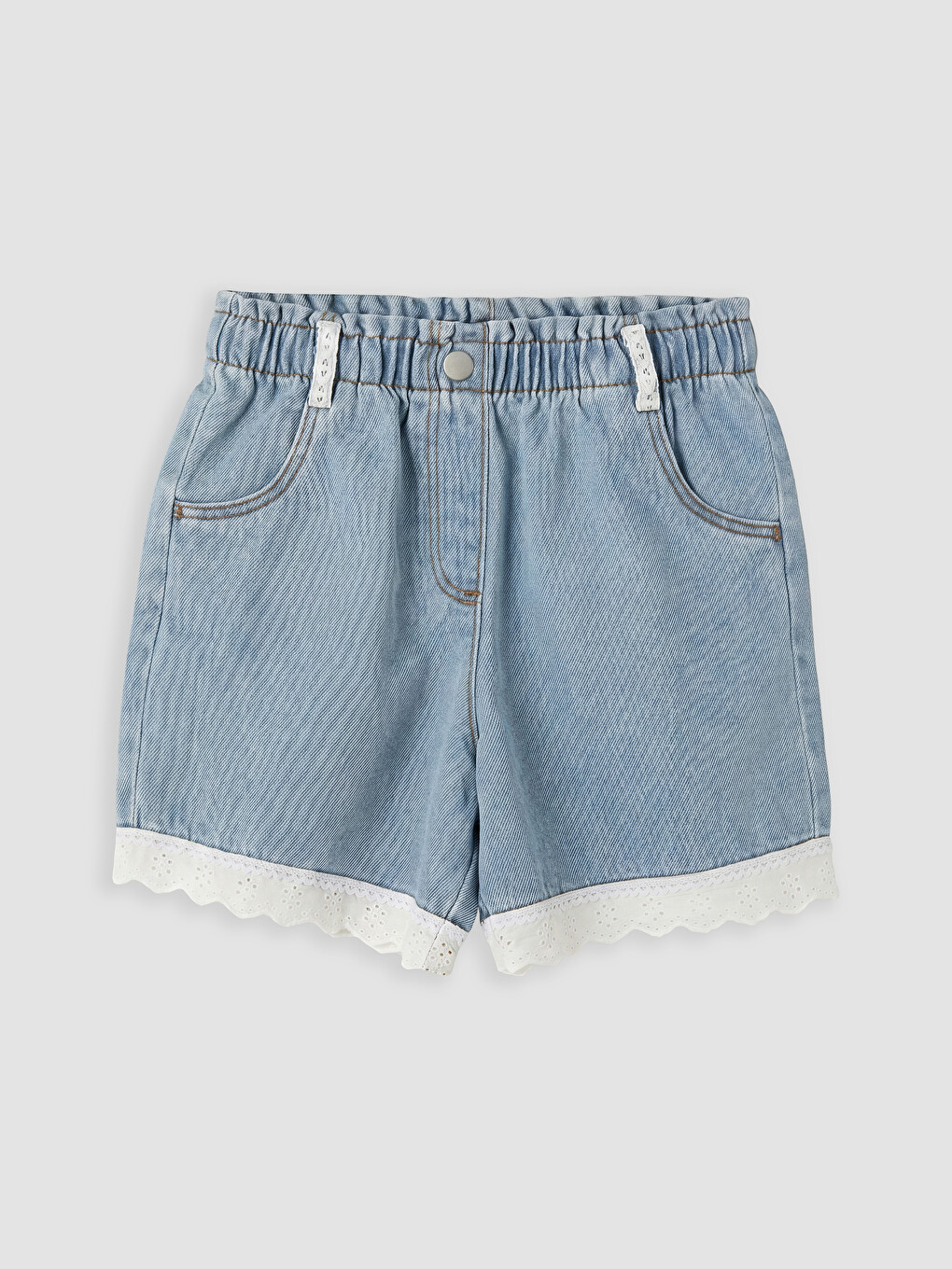 Elastic Waist Embroidered Girls' Denim Shorts