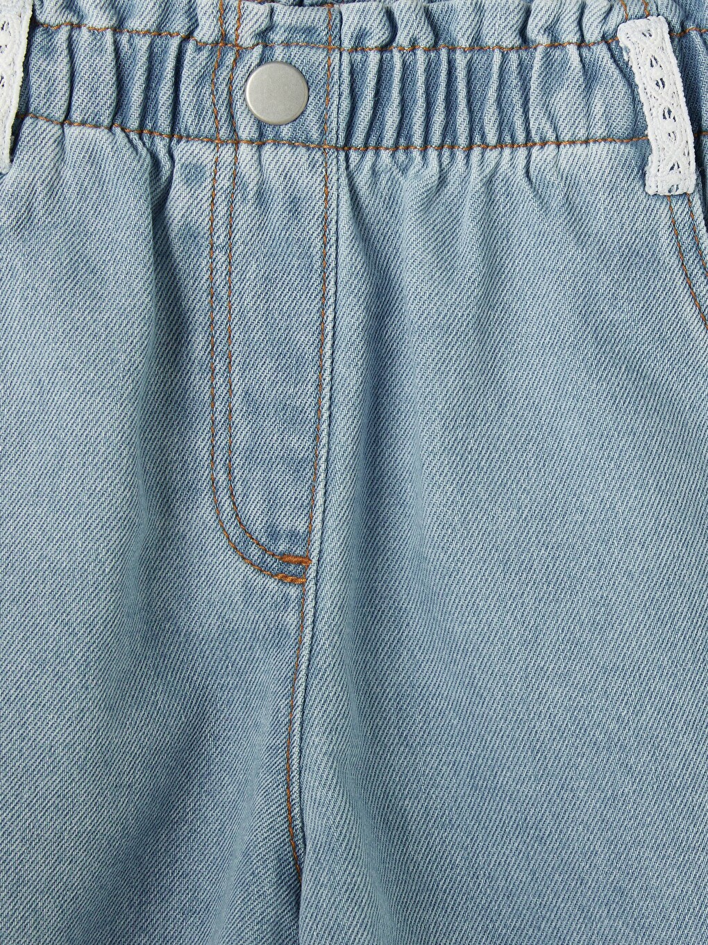 Elastic Waist Embroidered Girls' Denim Shorts-1