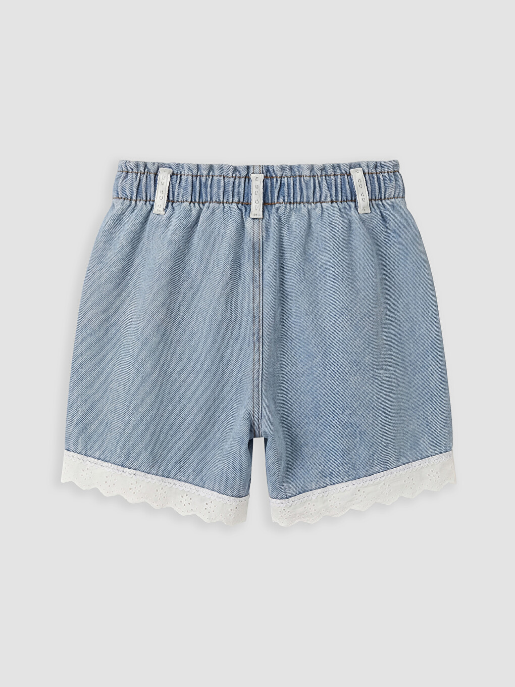 Elastic Waist Embroidered Girls' Denim Shorts-2
