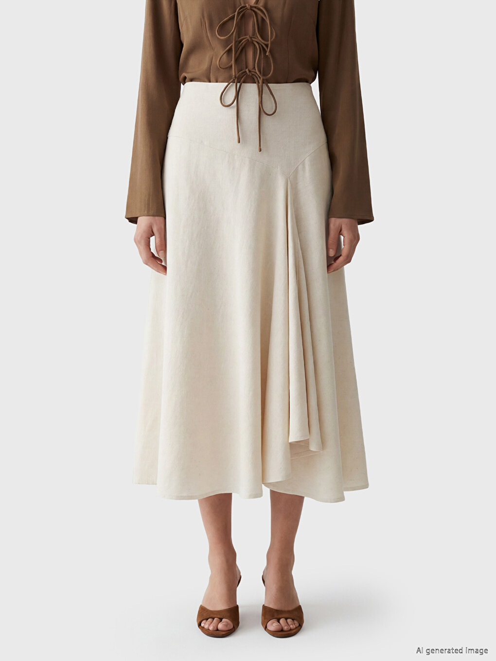 Linen Blend Asymmetric Skirt-1
