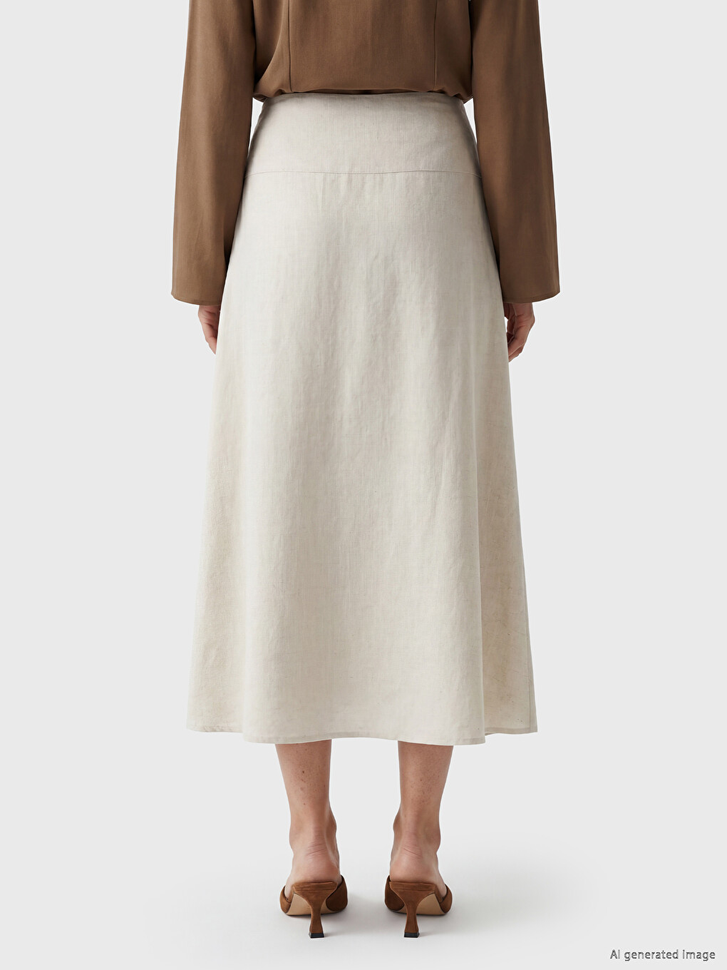 Linen Blend Asymmetric Skirt-3
