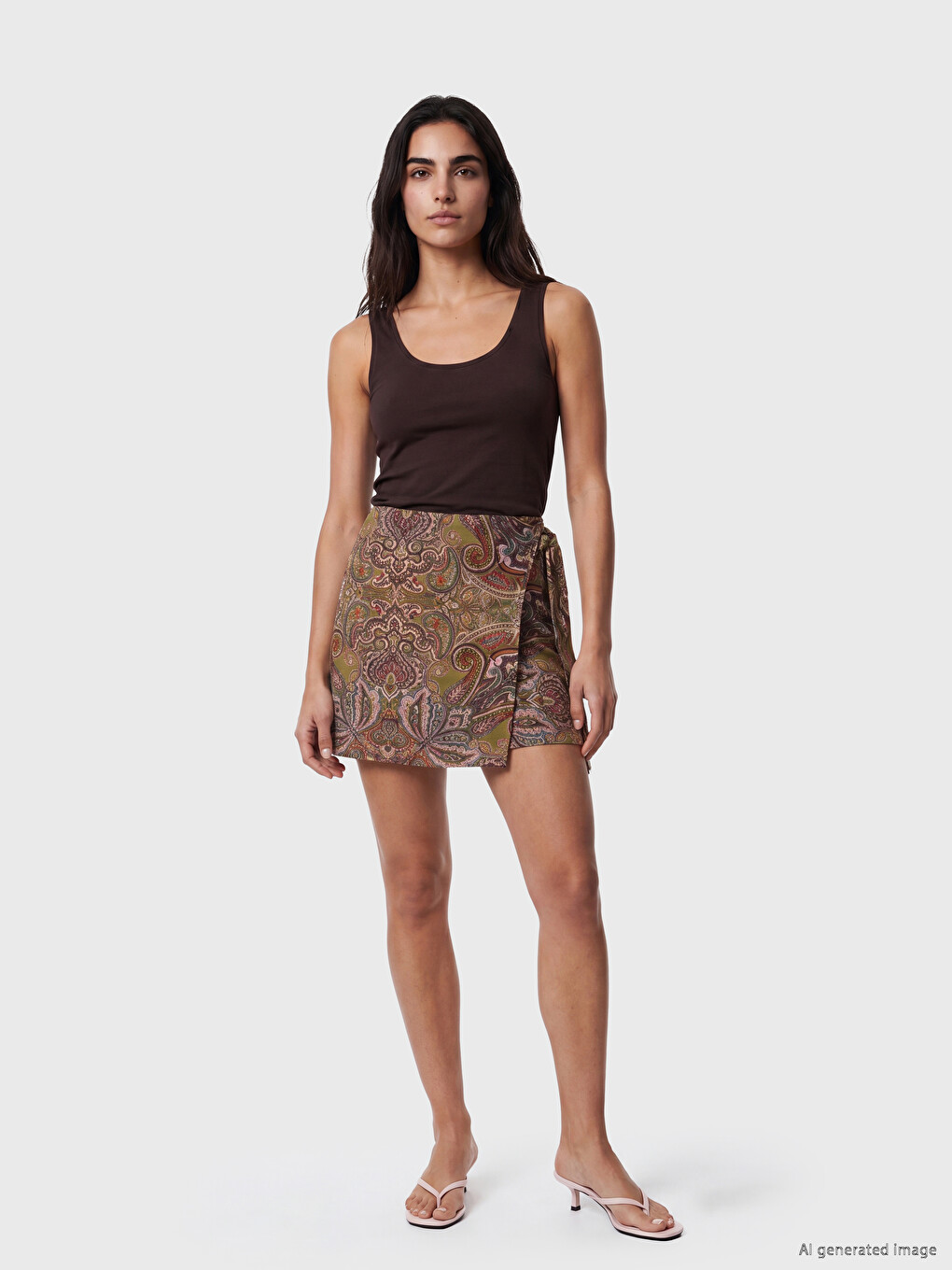 Ethnic Patterned Linen Blend Skort