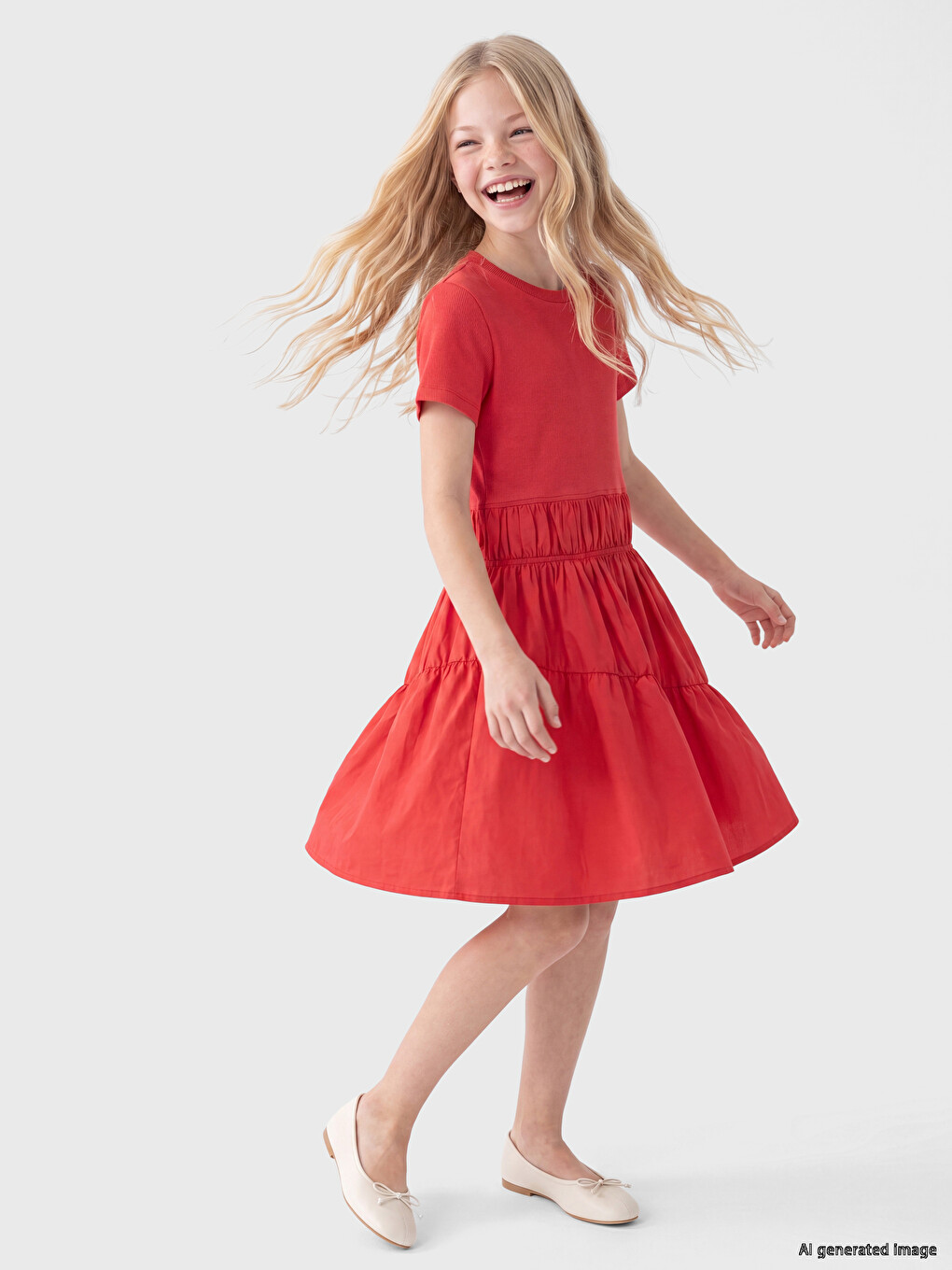 Crew Neck Ruched Girls' Dress