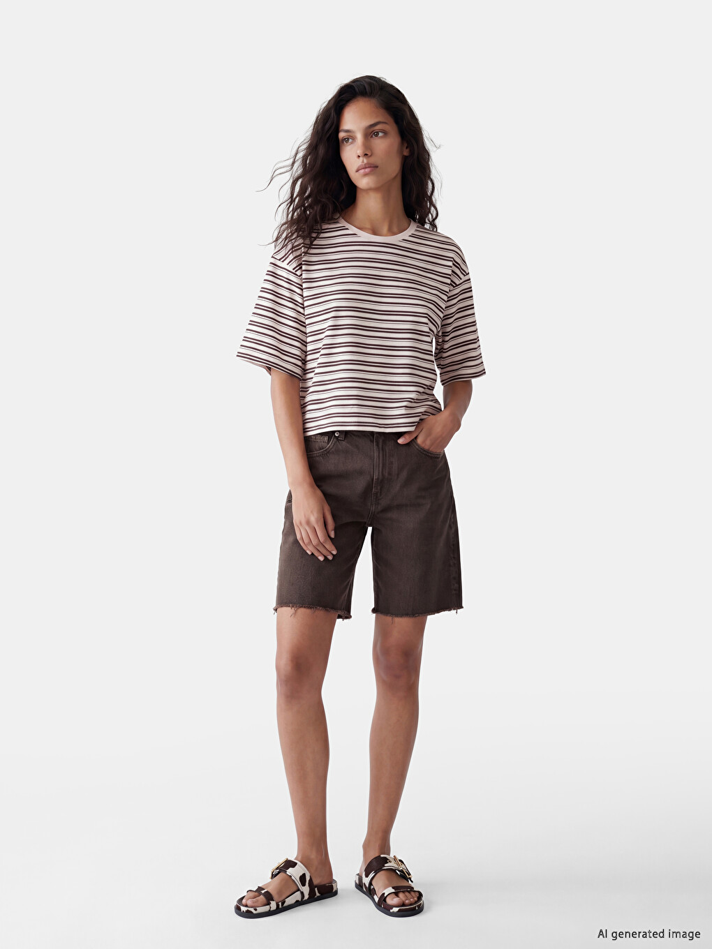 Striped Oversize 100% Cotton Women's T-Shirt-1