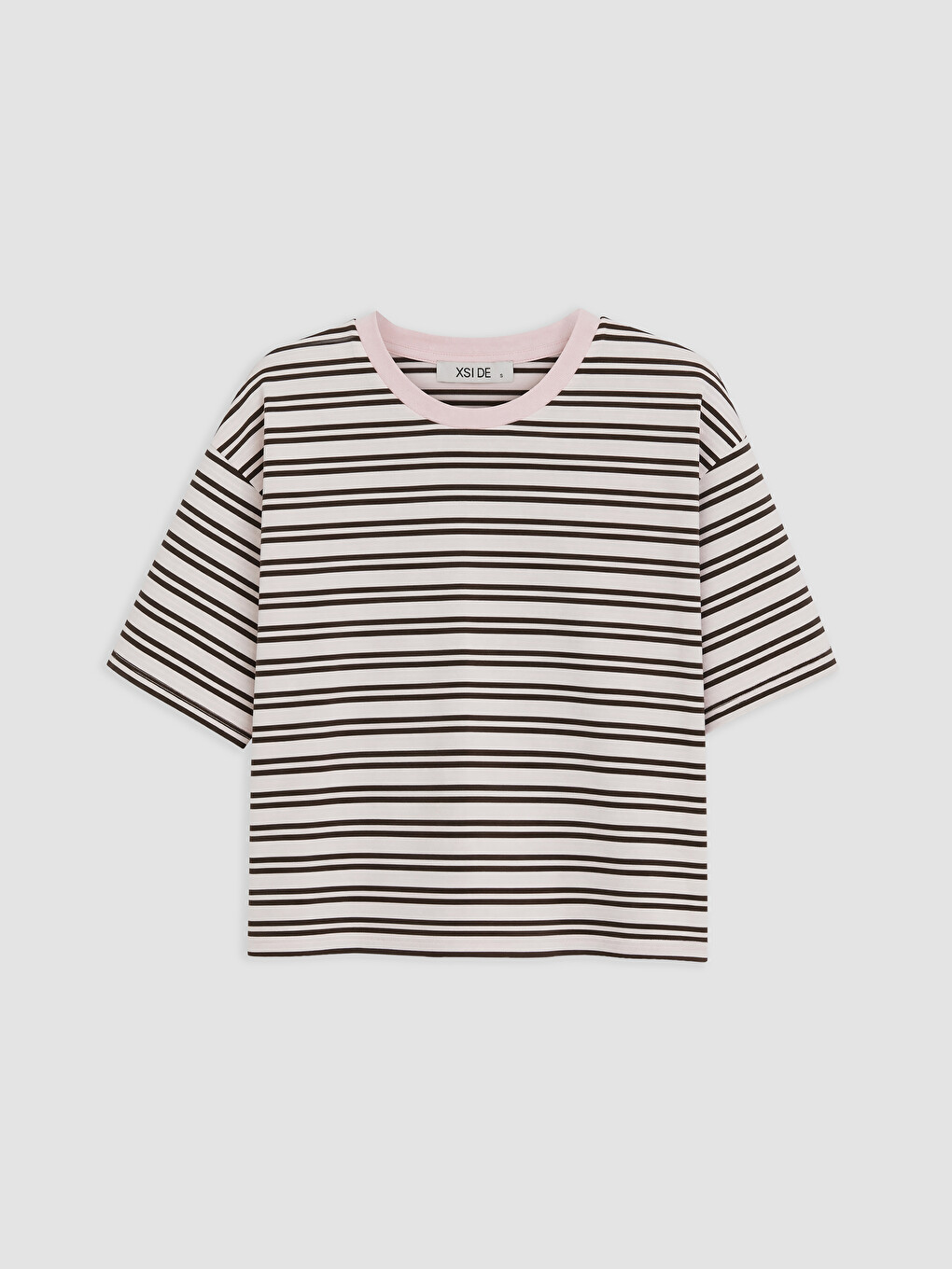 Pembe Çizgili Oversize %100 Pamuklu Kadın Tişört