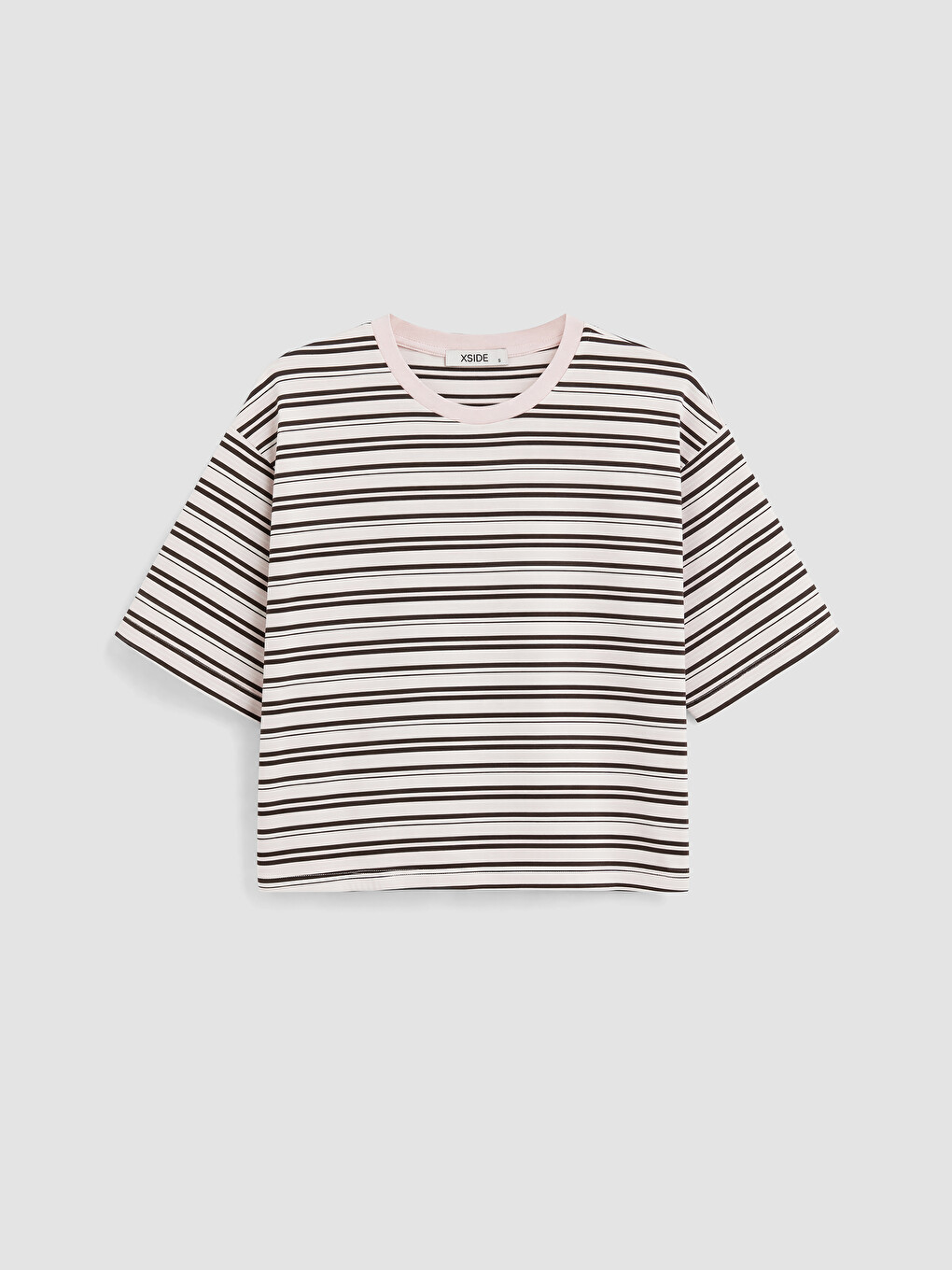 Pembe Çizgili Oversize %100 Pamuklu Kadın Tişört-4