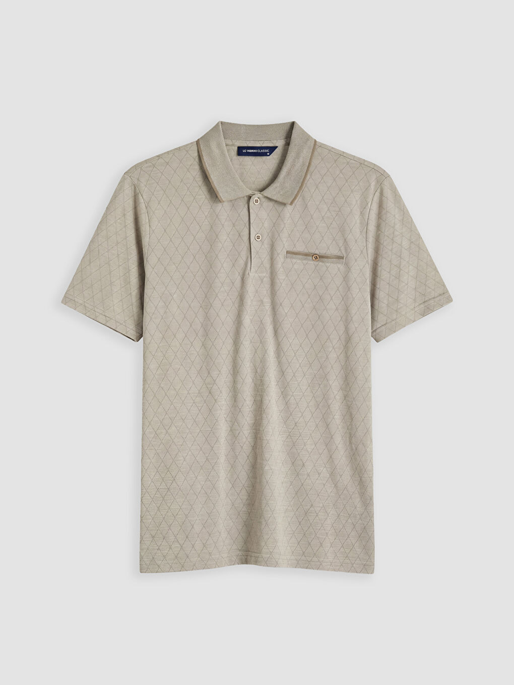 Bej Polo Yaka Desenli Erkek Tişört-4