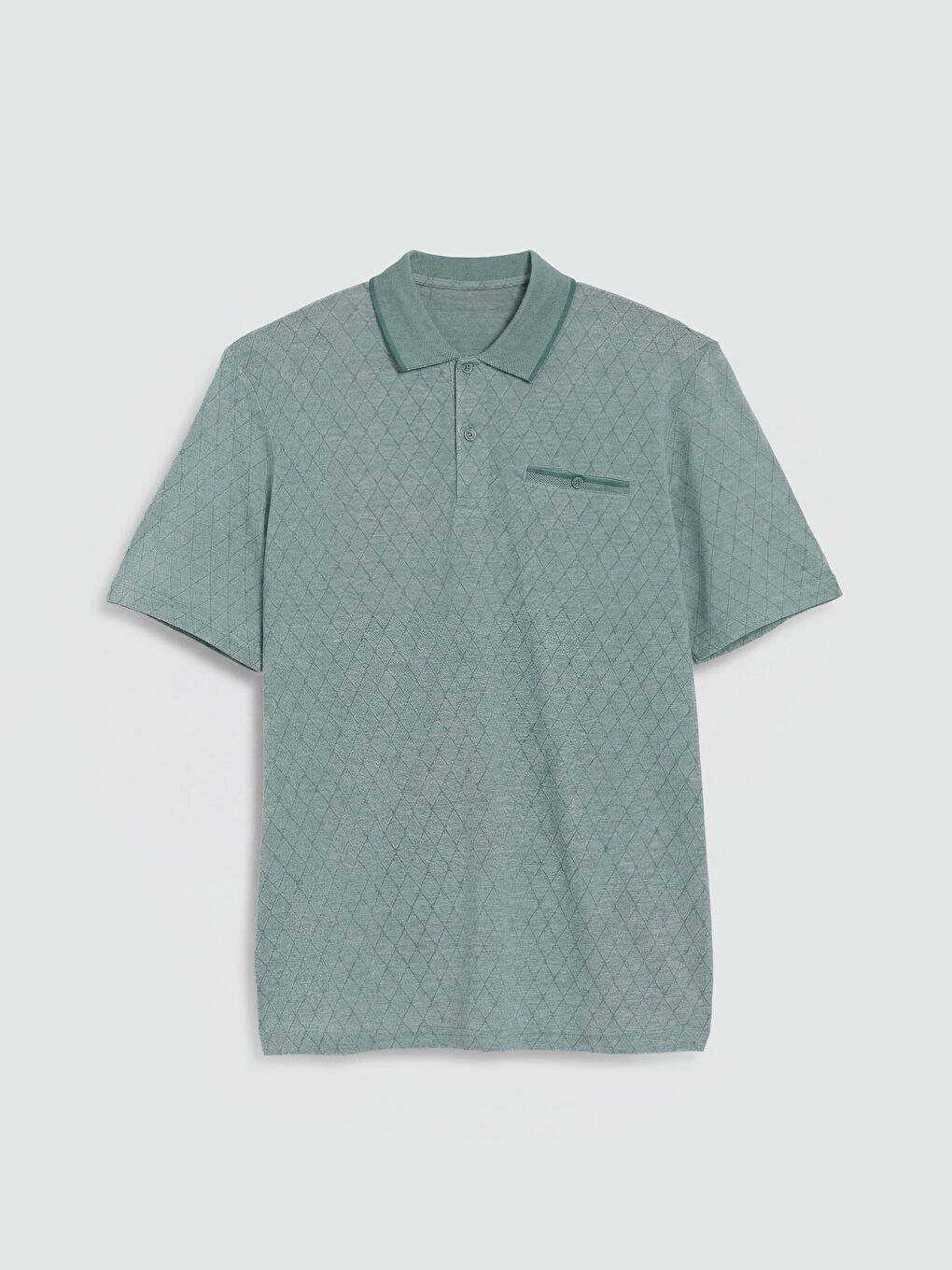 Yeşil Polo Yaka Desenli Erkek Tişört