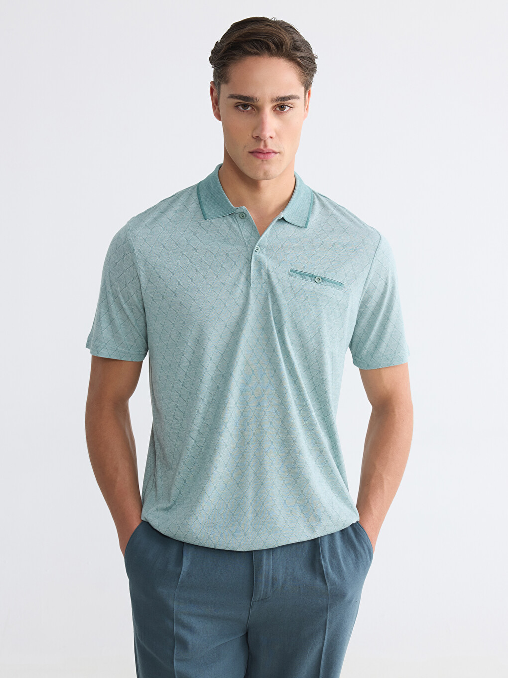Polo Collar Patterned Men's T-Shirt
