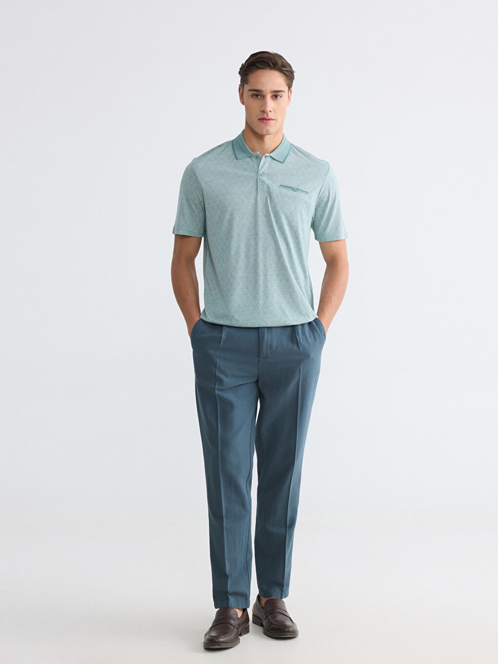 Polo Collar Patterned Men's T-Shirt-1