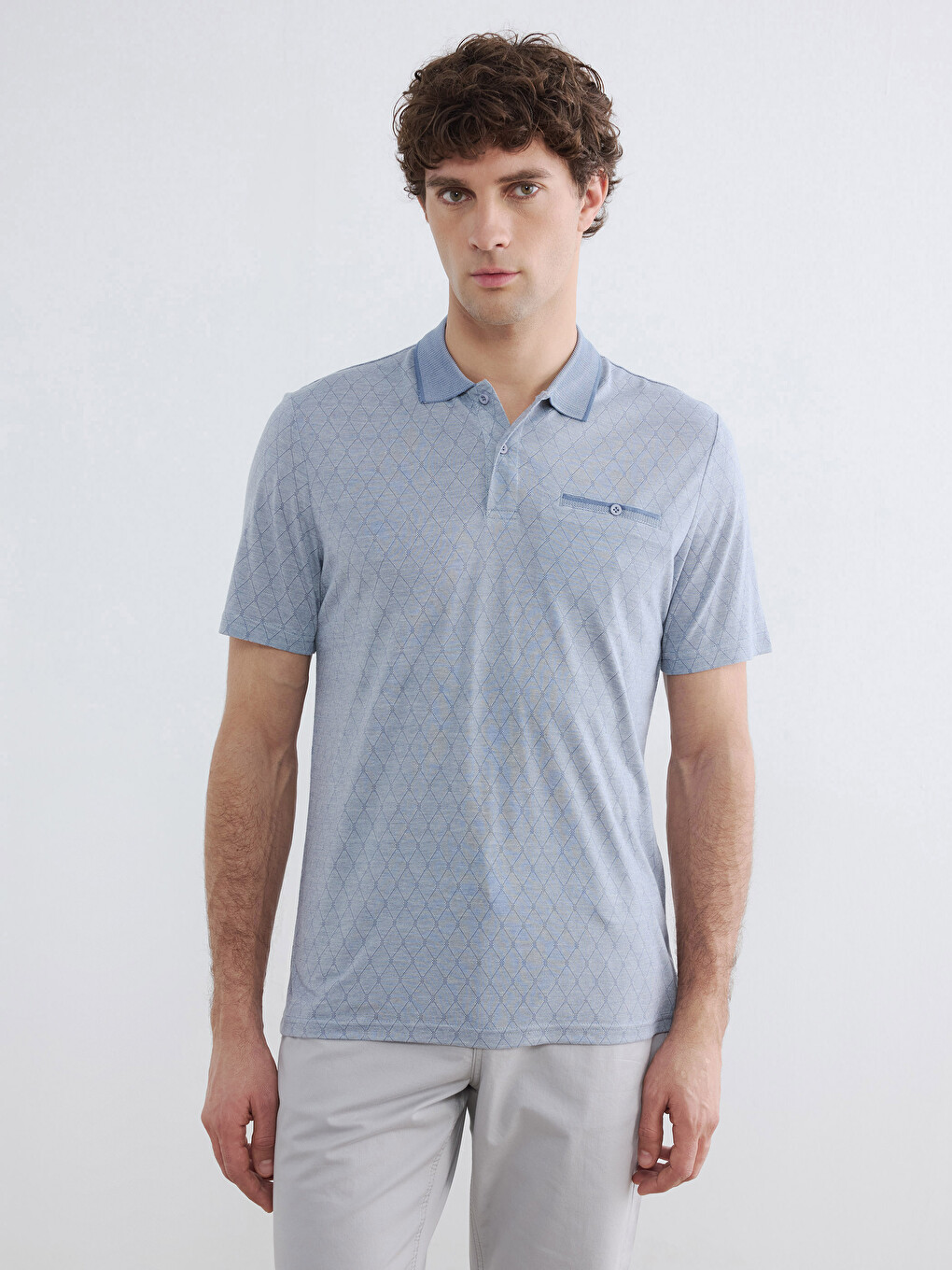 Polo Collar Patterned Men's T-Shirt