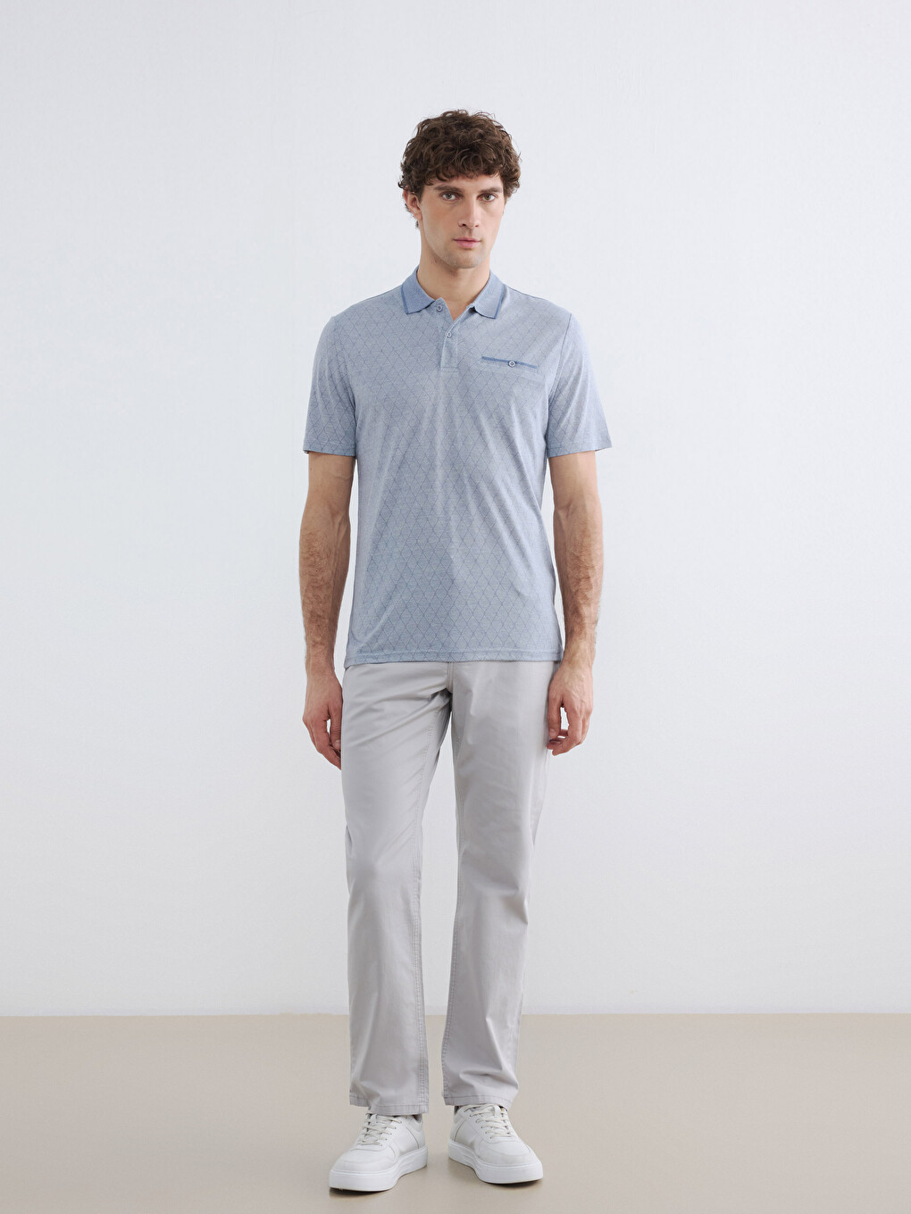 Polo Collar Patterned Men's T-Shirt-1