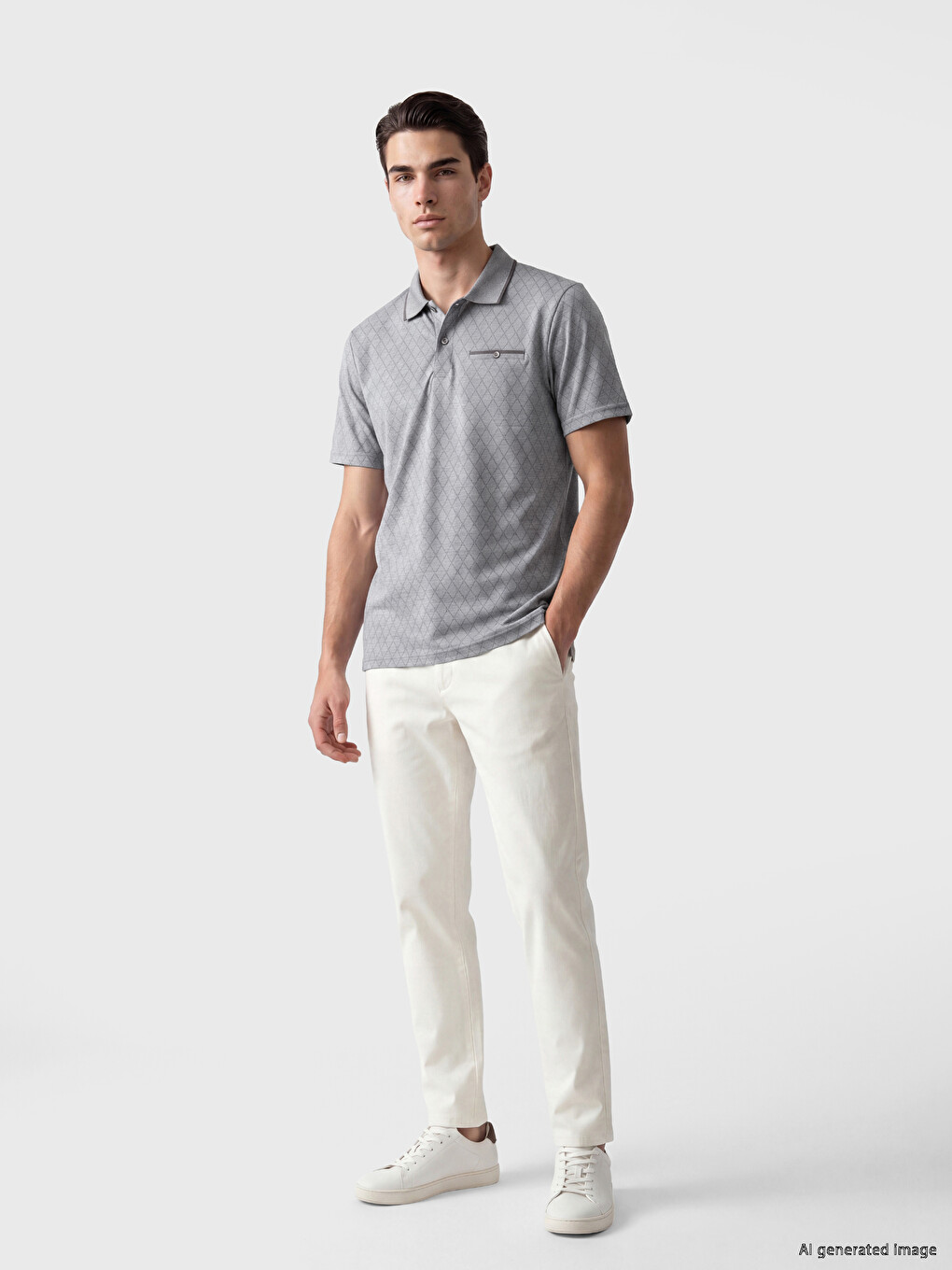Polo Collar Patterned Men's T-Shirt-1