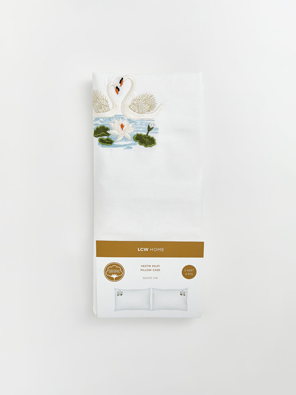 Beyaz Kuğu Nakışlı Yastık Kılıfı 2'li 50x70 cm-2