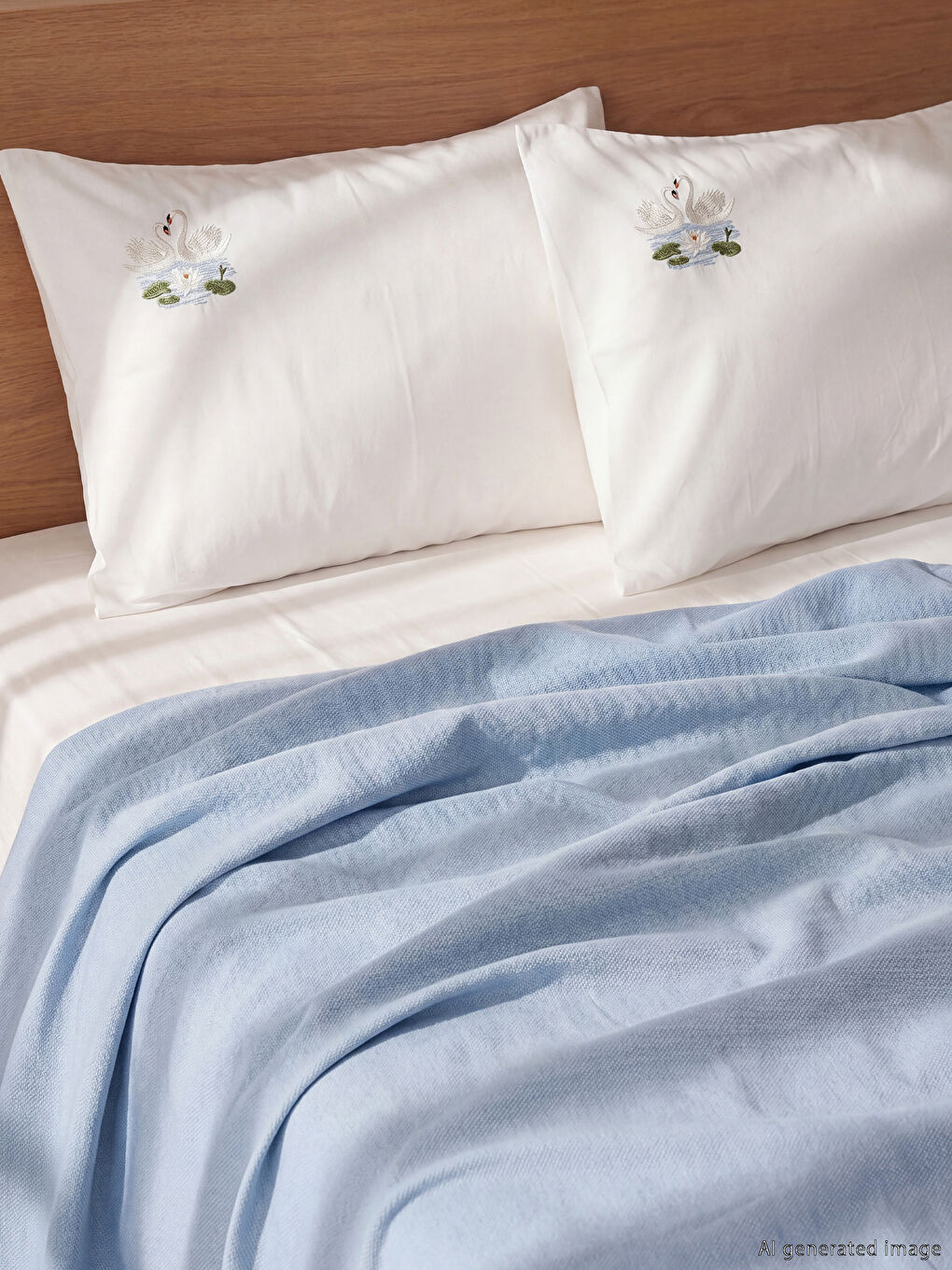 Beyaz Kuğu Nakışlı Yastık Kılıfı 2'li 50x70 cm