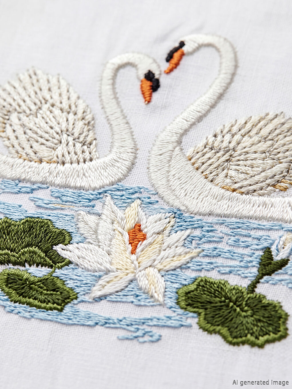 Beyaz Kuğu Nakışlı Yastık Kılıfı 2'li 50x70 cm-1