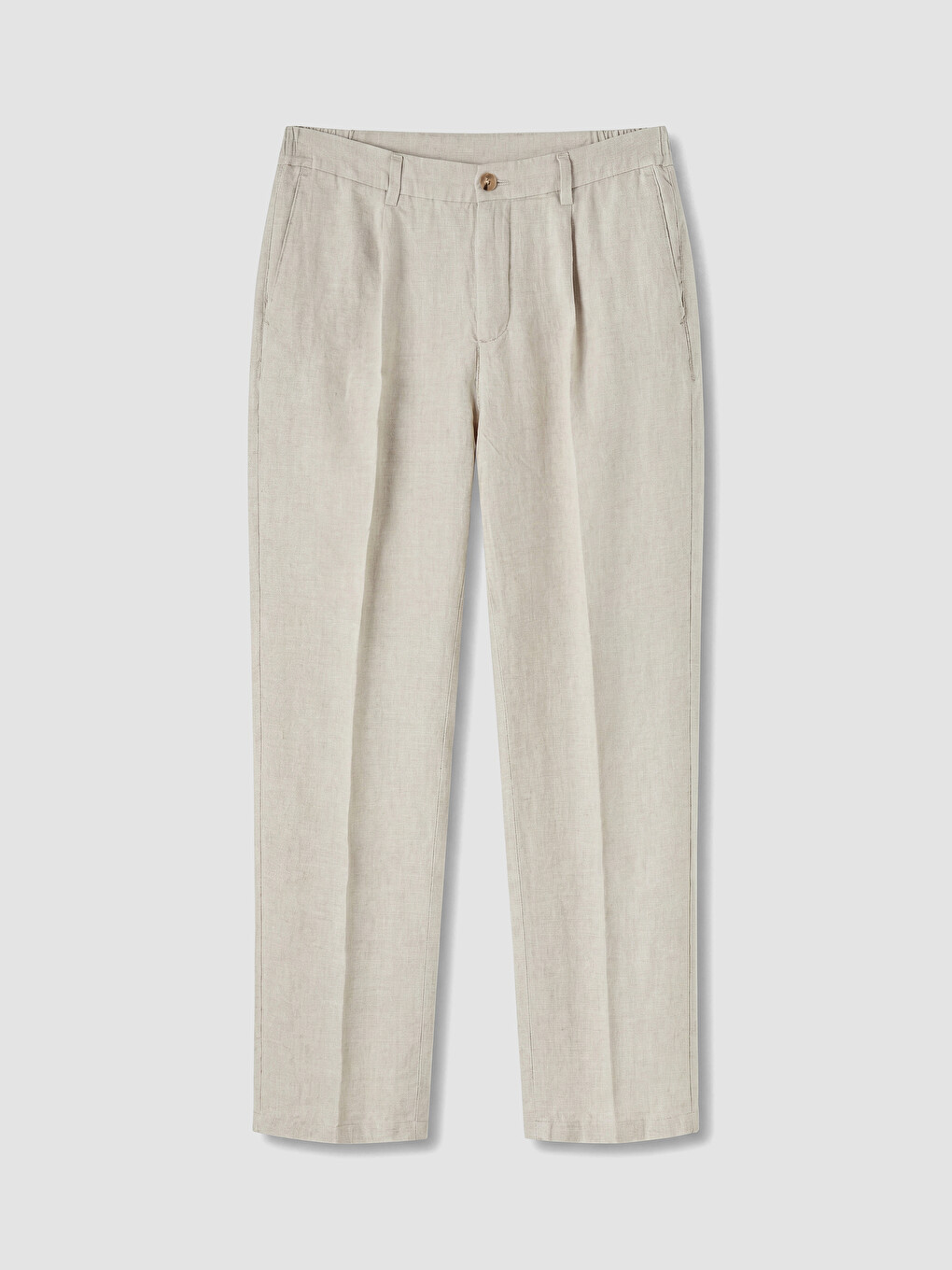 Bej Regular Fit %100 Keten Erkek Pileli Pantolon