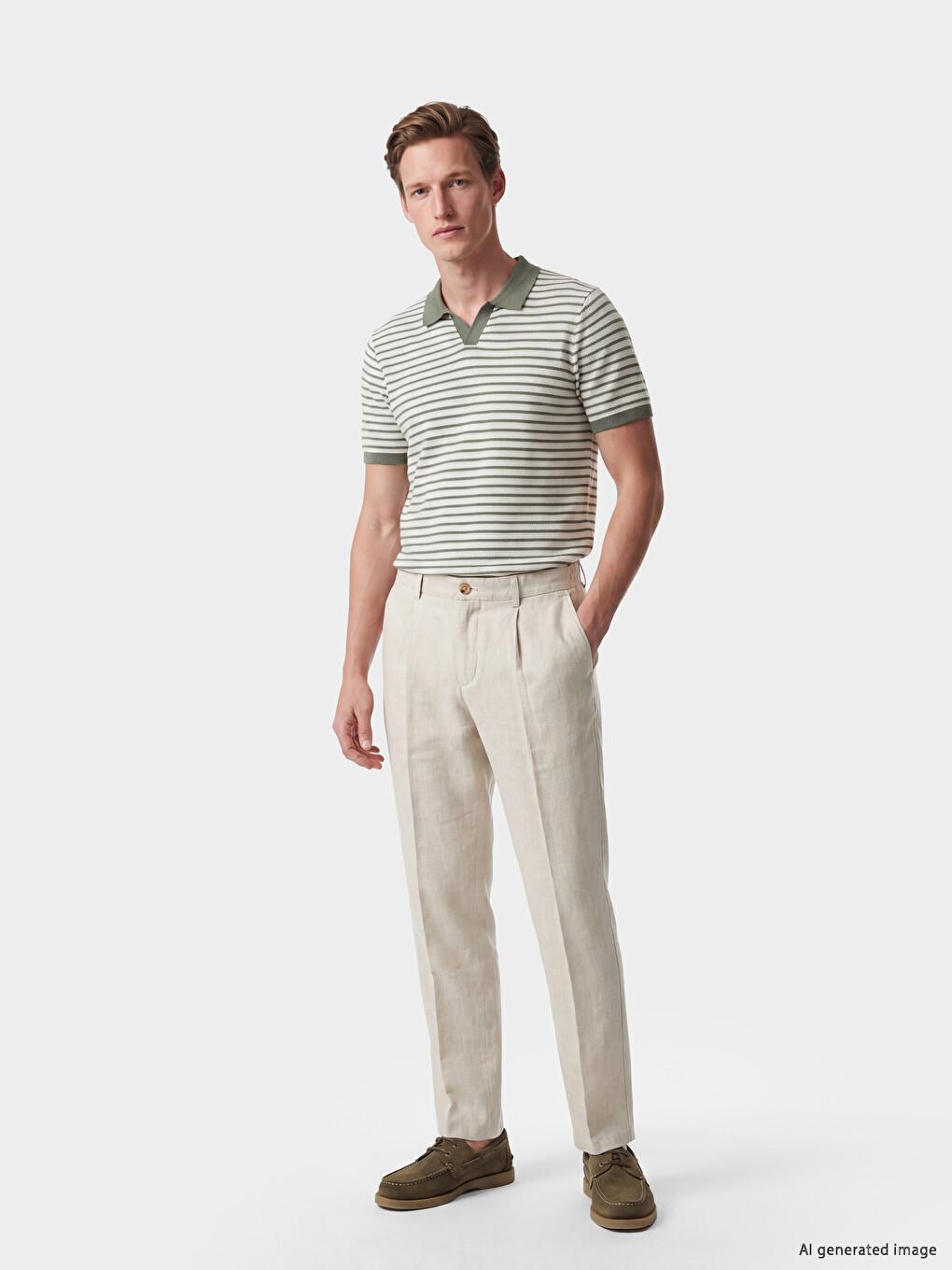 Regular Fit %100 Linen Men's Pleated Trousers