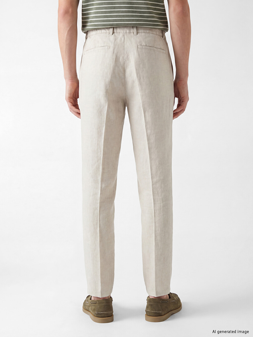 Regular Fit %100 Linen Men's Pleated Trousers-3
