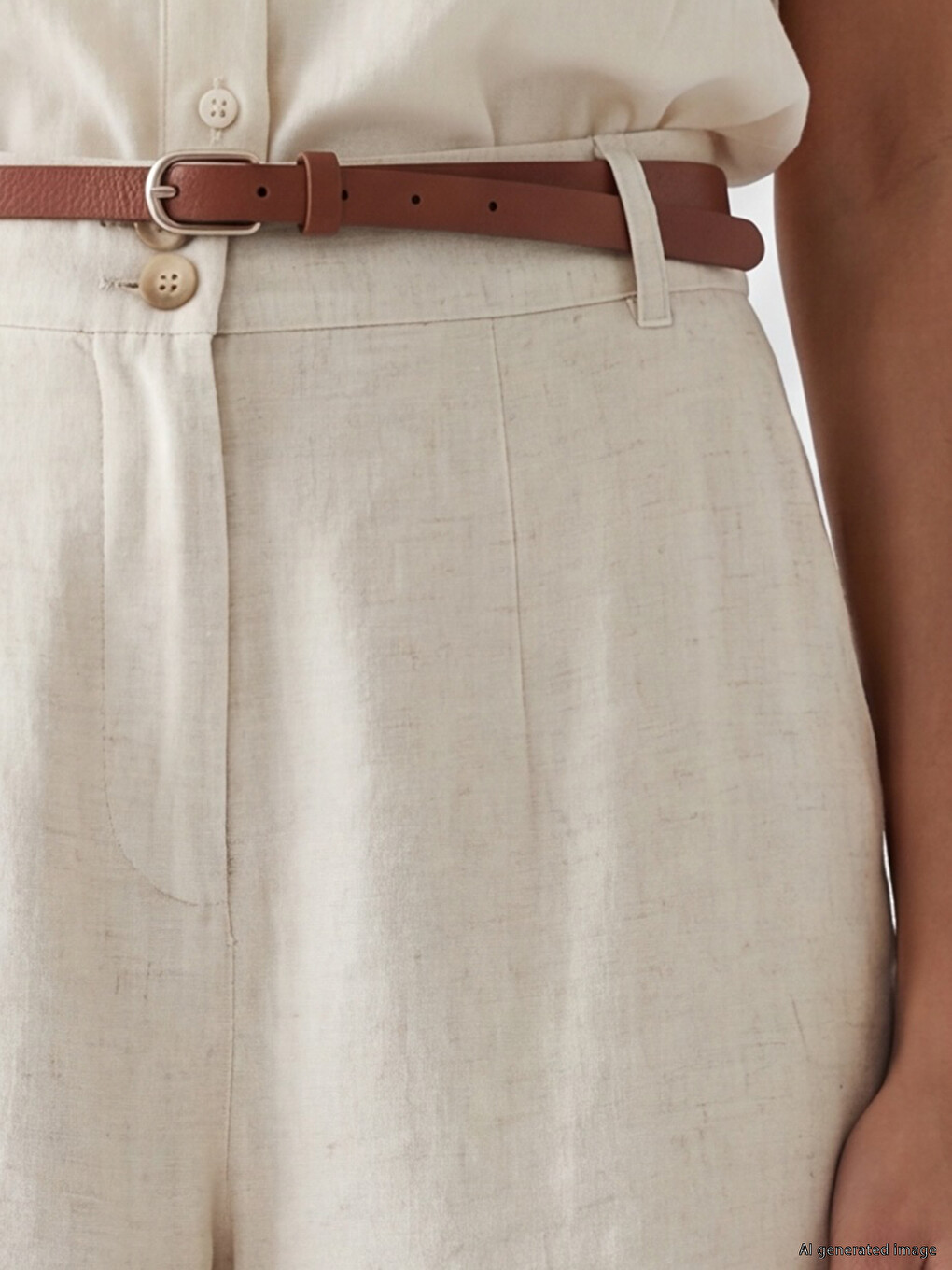 Ženske pantalone od mešavine lana sa kaišem-2