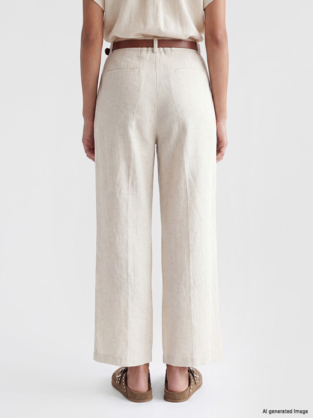 Ženske pantalone od mešavine lana sa kaišem-3