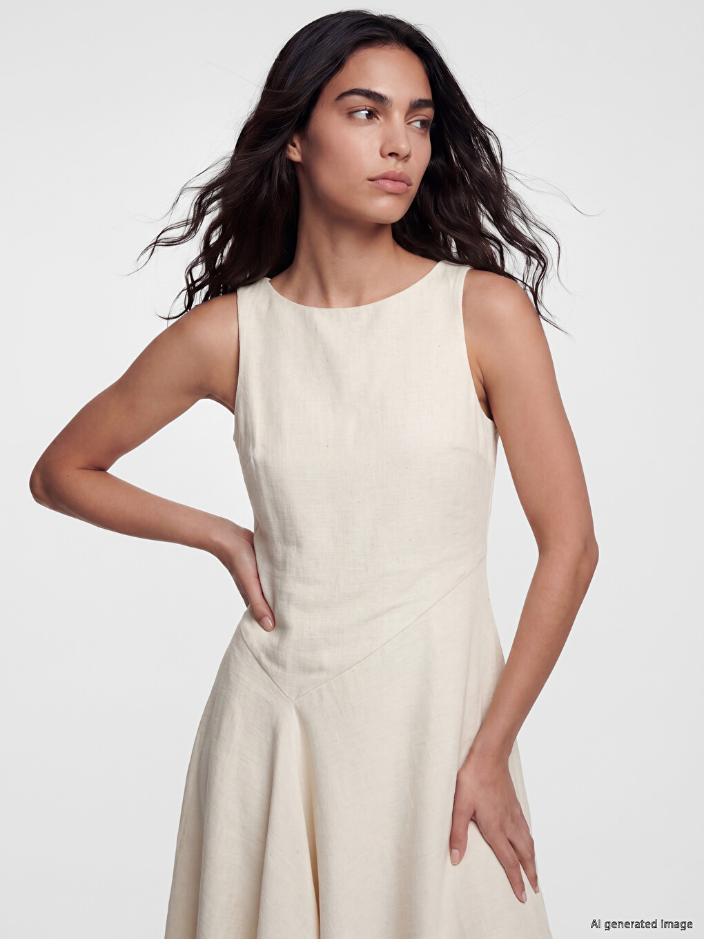 Asymmetric Cut Linen Blend Dress-1