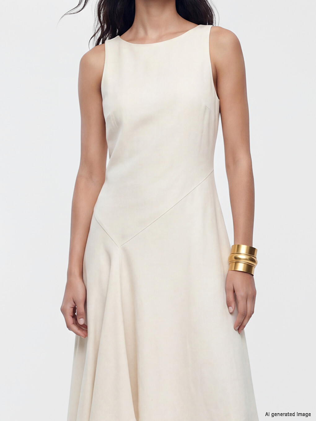 Asymmetric Cut Linen Blend Dress-2