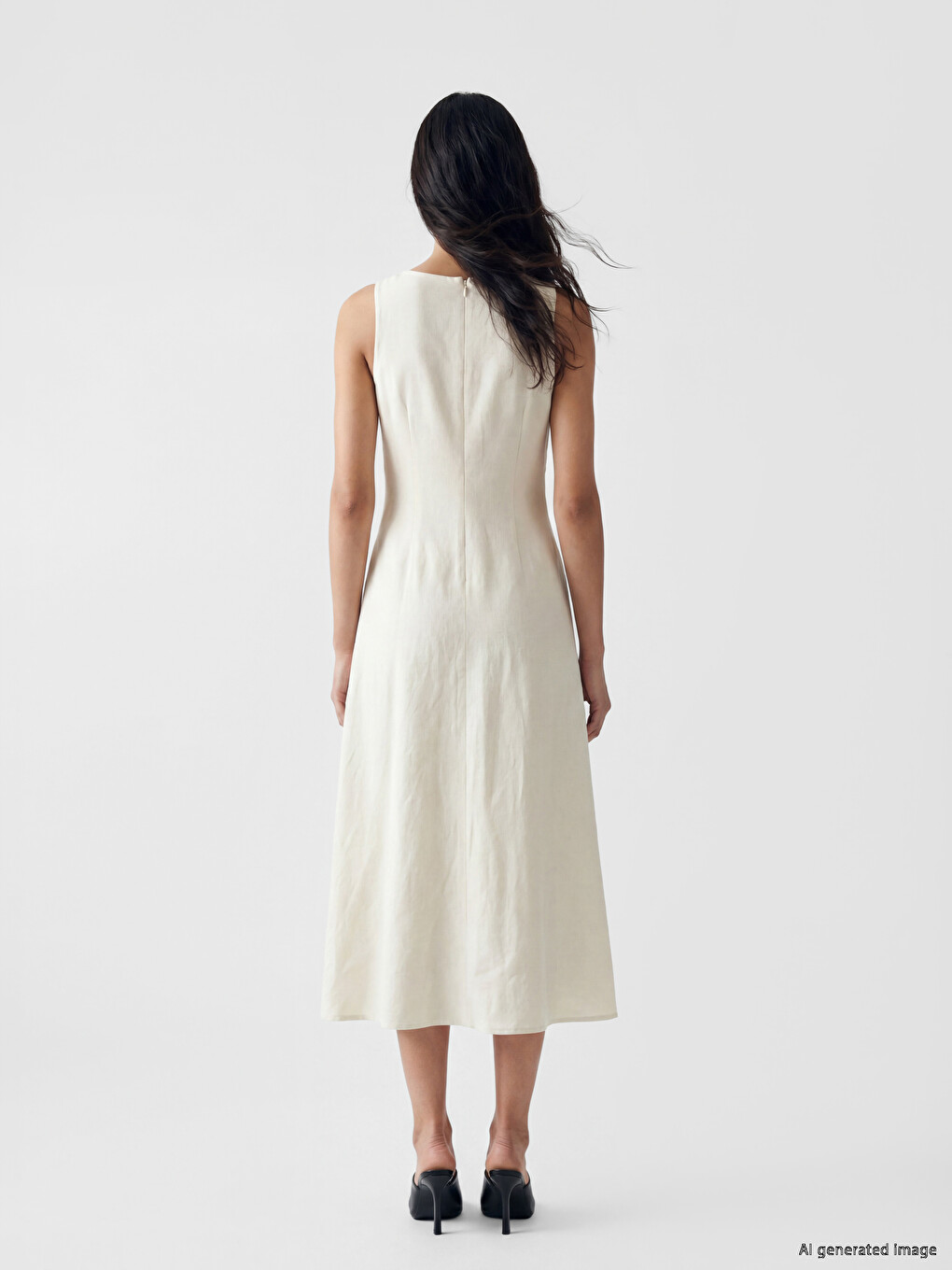 Asymmetric Cut Linen Blend Dress-3