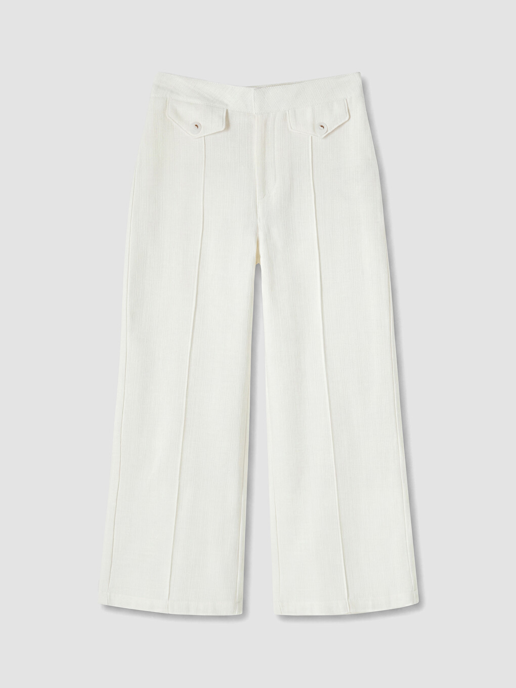 Beyaz Regular Fit Geniş Paça Kadın Pantolon