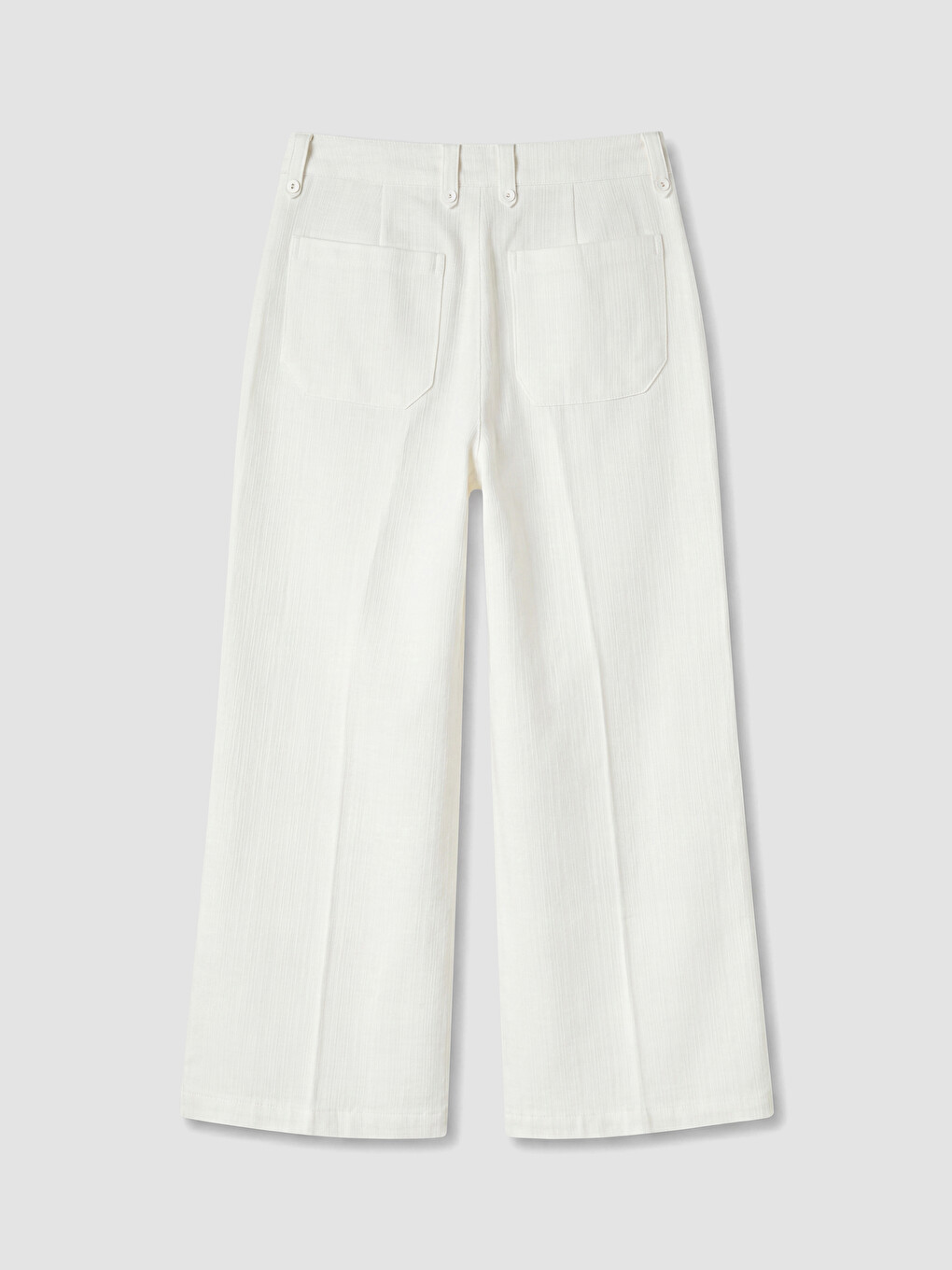 Beyaz Regular Fit Geniş Paça Kadın Pantolon-2
