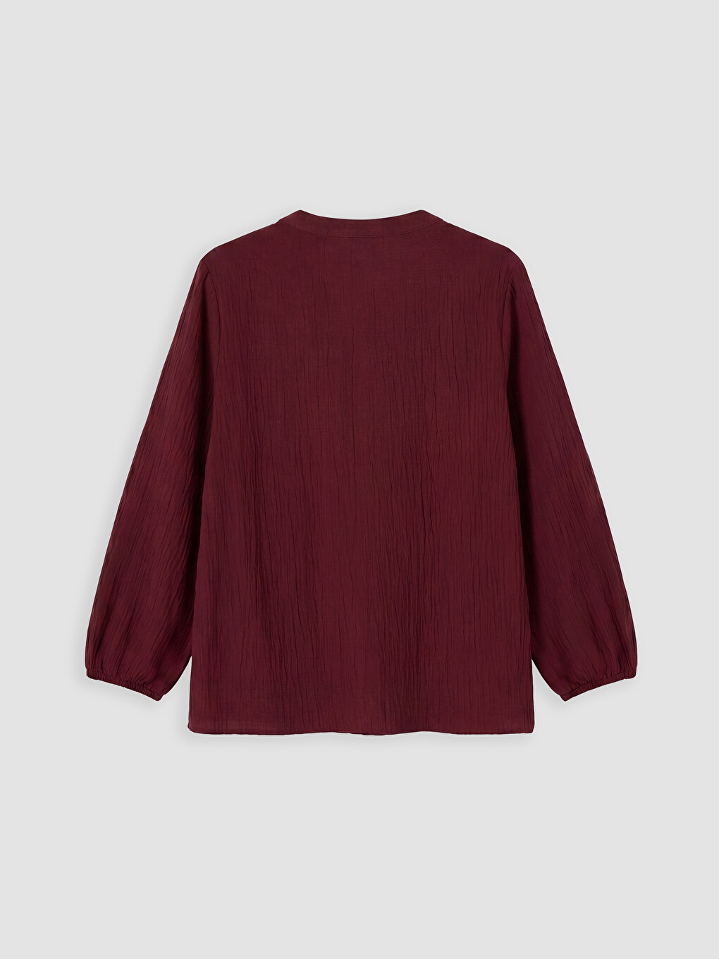 Bordo Bağlamalı Yaka Büzgülü Dokulu Bluz-2