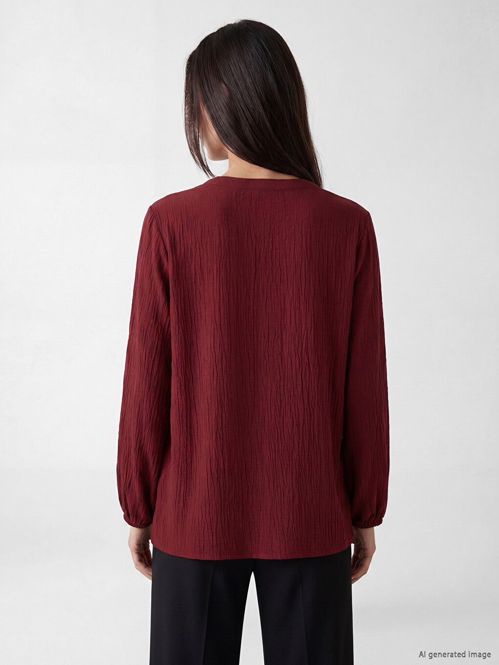 Tie Neck Gathered Textured Blouse-3