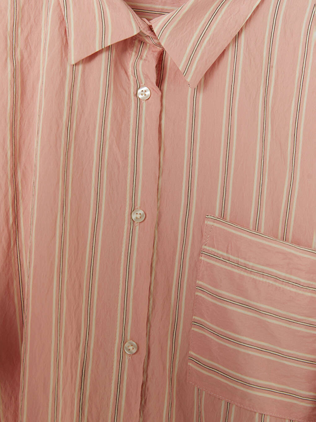 Pembe Çizgili Oversize Kadın Gömlek-3