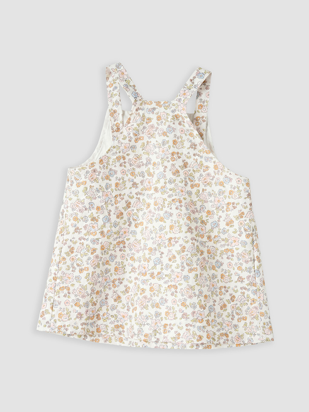 Ekru Çiçek Desenli Kız Bebek Gabardin Elbise-2