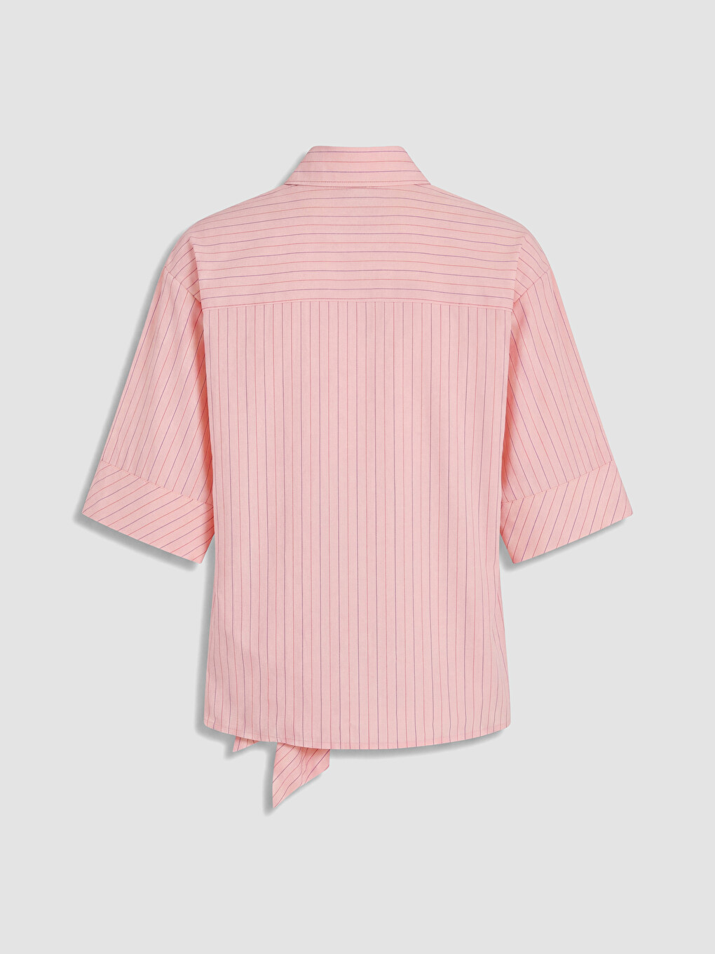 Pembe Beli Bağlamalı Çizgili Kadın Gömlek-2
