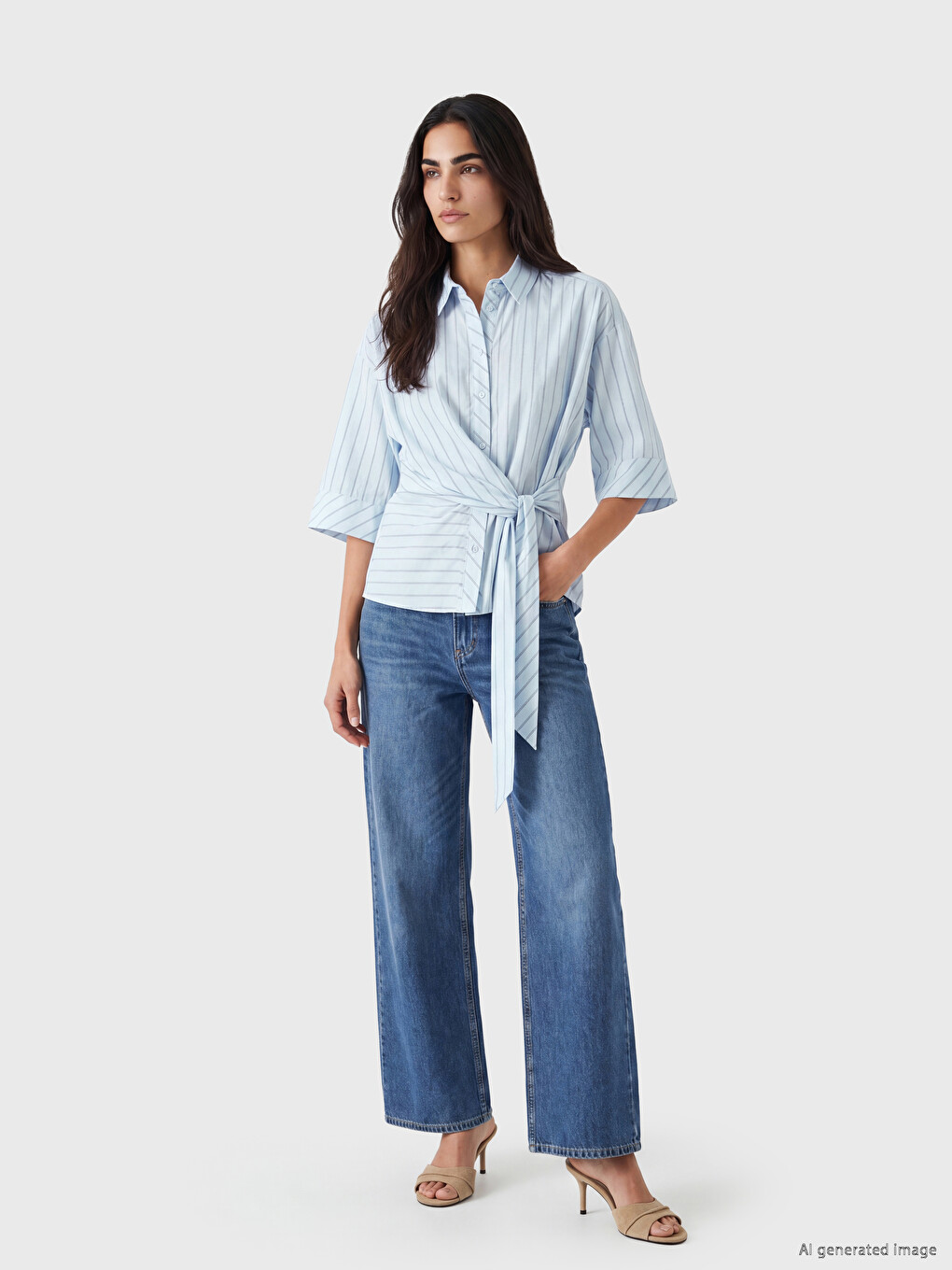 Tie-Waist Striped Women's Shirt-1